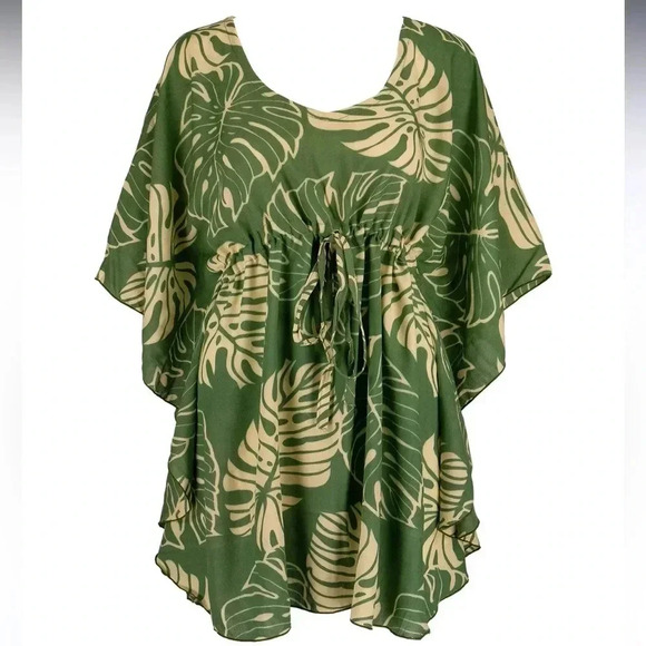 NWT Napua Collection Cover Ups: Monstera Leaf - Olive/Tan Size OS - Picture 2 of 9
